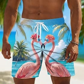 Herren Flamingo Kokospalme Badehosen Badeanzüge Badeshorts Boardshorts Mittlere Taille Hawaiianisch Täglich Strandurlaub Seitentaschen Netzfutter Elastischer K thumbnail 2