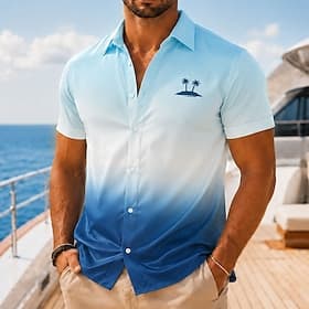 Voor heren Overgangskleur Kokospalm Tropische planten Satijnen overhemd Hawaiiaanse shirts Aloha-shirt Korte mouw Hawaii Dagelijks Vakantie Zomer Lente Strijki thumbnail 3