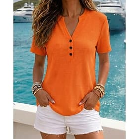 Women's Summer Tops Vacation Daily Short Sleeve V Neck Regular Tops Casual Orange Summer Spring
