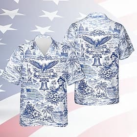 4 juli 2026 250e Voor heren Adelaar Amerikaanse vlag Overhemd Zomer overhemd Overhemd met knopen Korte mouw Vaderlandslievend Dagelijks Streetwear Zomer Lente thumbnail 3