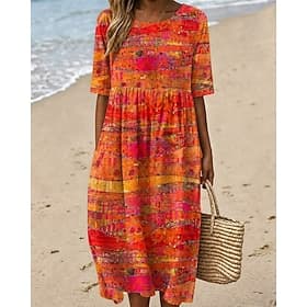 Femmes Robe Midi Robe fourreau Robe T-Shirt Robe trapèze Robe d'été Vacances Occasionnel Boho Quotidien Robe d'Été Robe de Printemps Coupe Ample Fleuri Graphiq thumbnail 3