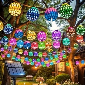 Guirlande lumineuse solaire féérique de jardin, boules marocaines en fer, 12 m, 100 LED, pour la décoration de la maison, du jardin, du balcon, du porche, des