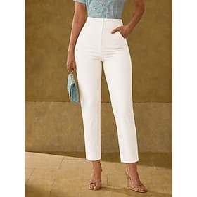 Women's Wide Leg Dress Pants Vacation Fashion Streetwear Ankle-Length High Waist Plain Pocket Elastic Waist Comfortable Inelastic Daily Office Vacation Apricot