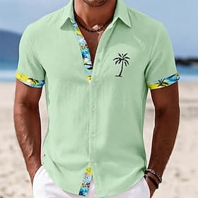 Voor heren Kokosnootboom Tropische planten Overhemd Hawaiiaans overhemd Tropische shirts Korte mouw Hawaii Casual Feestdagen Strand Kleding Zomer Lente Strijki thumbnail 7
