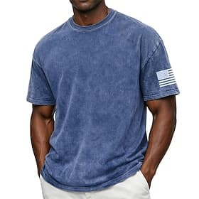4 juli 2026 250e Voor heren Amerikaanse vlag Acid Wash-shirt Zwaargewicht T-shirt Korte mouw T-shirt DTG Strakke ronde hals Overhemd Vaderlandslievend Straat F thumbnail 4