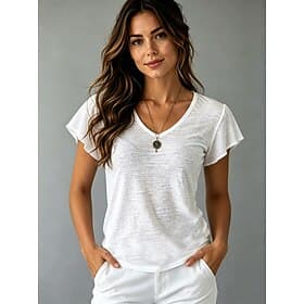 Women's T Shirt Solid Color Stylish Basic Casual Short Sleeve V Neck Regular Tops Casual Daily White Summer Spring