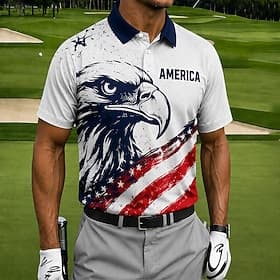 4 juli 2026 250e Voor heren Amerikaanse Amerikaanse vlag Golf Sport Poloshirts Korte mouw Poloshirt Overhemden met kraag Casual Sportkleding 3D-afdrukken Knop thumbnail 3