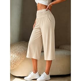 Damen Caprihose Yoga-Hose Weites Bein Aktiv Alltagstauglich Capris Hohe Taille Dunkelmarine Khaki Dunkelgray Beige Sommer Frühling Herbst