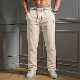 Per uomo Pantaloni di Lino Pantaloni Pantaloni Estivi Coulisse Elastico in vita Gamba Dritta Semplice Comodità Traspirante Lunghezza intera Casuale Quotidiano thumbnail 4