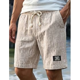 Hombre Pantalón corto Pantalones cortos de lino Pantalones cortos de verano Pantalones cortos de playa Correa Cintura elástica Plano Comodidad Transpirable Lon