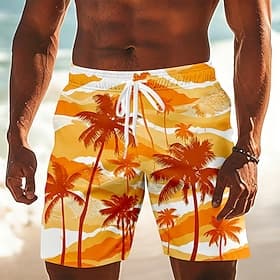 Voor heren Kokosnootboom Palmboom Tropische planten Lange zwembroeken Badpakken Zwembroeken Boardshorts Medium Taille Hawaii Dagelijks Strandvakantie Zijzakken thumbnail 3