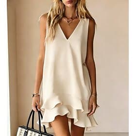 Women's Mini Dress White Dress A Line Dress Summer Dress Vacation Casual Beach Daily Birthday Holiday Plain Sleeveless V Neck Black Pink Wine Brown Summer Spri