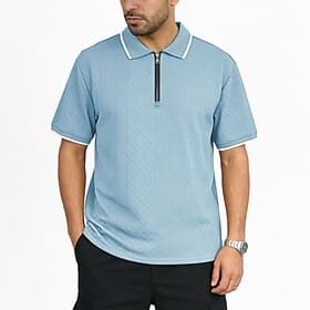 Herre Poloskjorter Zip Polo Avslappet Daglig Knaphul Kortermet Mote Grunnleggende Lapper Ta igjen glidelåsen Lettvekt Sommer Vår Skreddersydd Svart Hvit Vin Na