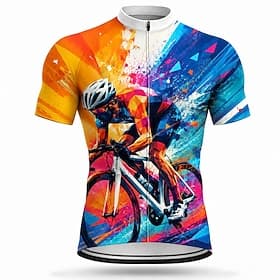 Men's Rash Guard Cycling Jersey Bicycle Short Sleeve Bike Jersey Top with 3 Rear Pockets UV Resistant Quick Dry With Pockets Front Zipper Sports Blue Clothing