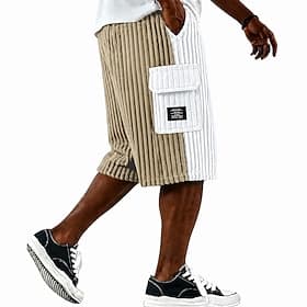 Men's Cargo Shorts Shorts Casual Shorts Corduroy Shorts Patchwork Color Block Plain Vertical Stripes Comfort Breathable Knee Length Casual Outdoor Beach Vacati