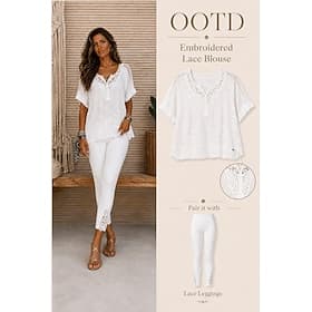 Women's Blouse Lace Solid Color Stylish Casual Short Sleeve V Neck Regular Tops Daily Blue Black White Orange Grey Summer Spring Fall