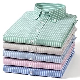 Men's Shirt Dress Shirt Button Down Shirt Oxford Shirt Striped Outdoor Business Blue Light Pink Green Light Sky Blue Long Sleeve Turndown Summer Spring Clothin
