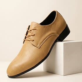 Men's Beige Derby Dress Shoes Lace-Up Classic Formal Oxfords, Smooth Leather Business Style for Gentlemen, Office, Weddings, Parties and Smart Casual Occasions