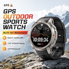 GPS-Smartwatch für Herren mit globaler 6-Satelliten-Positionierung, robustem 1,43-Zoll-AMOLED-Display, wasserdicht bis 5 ATM, taktischer Smartwatch mit Herzfre