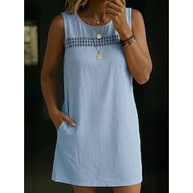 Women's Knee Length Dress Lace Dress Vest Dress Summer Dress Basic Classic Daily Vacation Regular Fit Plain Sleeveless Crew Neck Blue White Yellow Pink Summer