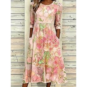 Easter Women's Midi Dress Sundress A Line Dress Summer Dress Vacation Party Casual Daily Holiday Going out Regular Fit Floral Graphic Half Sleeve Crew Neck Blu