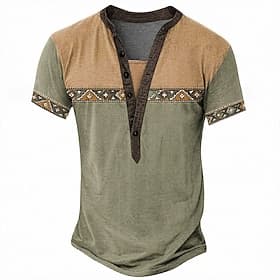 Men's Retro T Shirt Henley Shirt Tee Short Sleeve Designer Basic Classic Casual Daily Outdoor Spring  Summer Summer Spring Lake Blue Navy Blue Dark Green Light