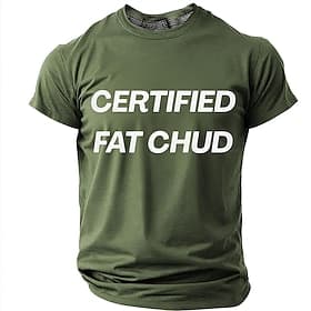 'Certified Fat Chud' Men's Funny Sarcastic Meme Humor Irony T Shirt Graphic Crew Neck Short Sleeve Casual Streetwear Satire Gag Gift for Him Designer Clothing