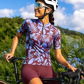 Dames Wielrenshirt Bloemig Korte mouw Fietsen Shirt Kleding Bovenlichaam met 3 achterzakken Zonbescherming UV-bestendig Sneldrogend Reflecterende strips Sport thumbnail 3