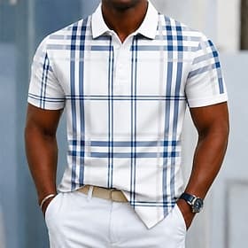 Men's Geometic Polo Shirts Short Sleeve Polo Shirts Collared Shirts Casual Athleisure 3D Print Buttons Breathable Mesh Spring  Summer Blue Purple Green