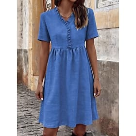 Women's Knee Length Dress Casual Dress A Line Dress Summer Dress Basic Classic Daily Vacation Regular Fit Plain Short Sleeve V Neck Blue Black Wine Summer Spri