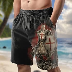Herren Tempelritter Kreuz Sweat-Shorts Strandshorts Frottee-Shorts Mittlere Taille Religiös Täglich Streetwear Ferien 3D-Druck Elastischer Kordelzug in der Tai