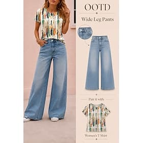 Women's Jeans Wide Leg Fashion Streetwear Full Length High Waist Plain Pocket Comfy Soft Comfortable Micro-elastic Outdoor Street Blue Spring   Fall Spring, Fa thumbnail 2