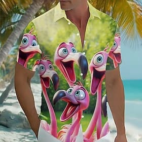 Men's Animal Flamingo Coconut Palm Summer Hawaiian Shirt Tropical Shirts Aloha Shirt Short Sleeve Hawaiian Daily Beach Vacation Wear Summer Spring Turndown 3D