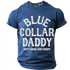 Father's Day Blue Collar Daddy Dirty Hands Busy Nights Men's Vintage Rugged Working Class T Shirt Graphic Crew Neck Short Sleeve Gift for Hard Working Dad Trad