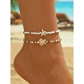 Women's Boho Turtle  Starfish Beaded Anklet Set, 2-Piece Resin Beach Ankle Bracelets for Summer Vacation  Casual Daily Wear