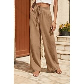 Women's Chinos Pants Trousers Elegant Fashion Full Length High Waist Plain Patchwork Pocket Comfort Inelastic Casual Vacation Black khaki Apricot Spring Fall L