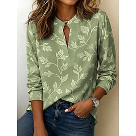 Women's Shirt Print Ombre Floral Graphic Vintage Stylish Long Sleeve V Neck Regular Tops Casual Daily Holiday Green Summer Spring