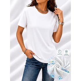 Women's Moisture Wicking Quick Drying T Shirt Tee Cool Feeling Classic Breathable Short Sleeve Crew Neck Regular Tops Casual Sports Blue Black White Pink Summe
