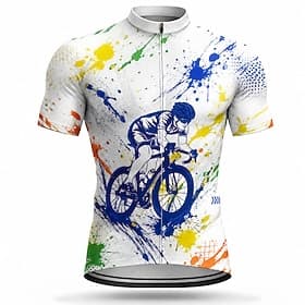 Voor heren Uitslagbescherming Wielrenshirt Abstract Korte mouw Fietsen Shirt Kleding Bovenlichaam met 3 achterzakken UV-bestendig Sneldrogend Met zakken Rits A thumbnail 3