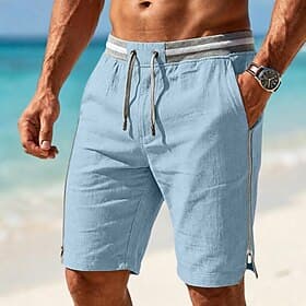Men's Shorts Linen Shorts Summer Shorts Beach Shorts Drawstring Zipper Pocket Color Block Textured Comfort Breathable Short Casual Daily Beach Vacation Fashion