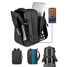 Student Laptop Backpack for Teens Men Women, Expandable Waterproof Polyester School Bag, Large Capacity Multi-Compartment Travel Backpack with USB Port Luggag