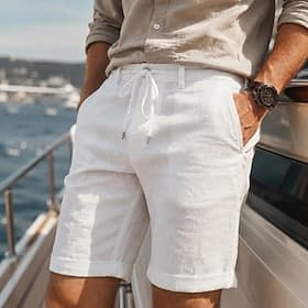 Men's Linen Shorts Summer Shorts Beach Shorts Drawstring Pocket Elastic Waist Color Block Solid Comfort Breathable Knee Length Casual Daily Beach Vacation Fash