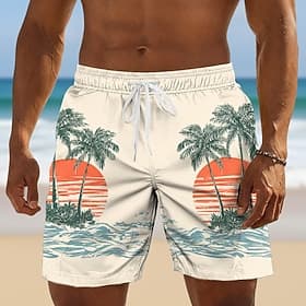 Herren Kokospalme Tropische Pflanzen Badehosen Badeanzüge Badeshorts Boardshorts Mittlere Taille Hawaiianisch Täglich Strandurlaub Seitentaschen Netzfutter Ela thumbnail 5