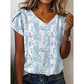 Women's Shirt Print Floral Graphic Vintage Daily Stylish Short Sleeve V Neck Regular Tops Casual Daily Blue Summer Spring