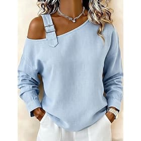 Women's Shirt Blouse Off The Shoulder Tops Solid Color Plain Elegant Casual Long Sleeve Off Shoulder Long Tops Casual Light Blue Black White Yellow Pink Spring
