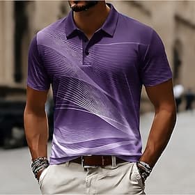 Men's Geometic Line Polo Shirts Short Sleeve Polo Shirts Collared Shirts Casual Athleisure 3D Print Buttons Breathable Mesh Summer Spring Blue Purple Green