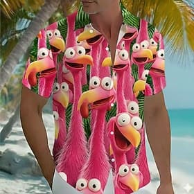 Men's Animal Flamingo Coconut Palm Summer Hawaiian Shirt Tropical Shirts Aloha Shirt Short Sleeve Hawaiian Daily Beach Vacation Wear Summer Spring Turndown 3D thumbnail 2