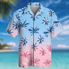 Voor heren Kokospalm Tropische planten Hawaiiaans overhemd Tropische shirts Aloha-shirt Korte mouw Hawaii Dagelijks Strandvakantie Zomer Lente Strijkijzer 3D-a thumbnail 2