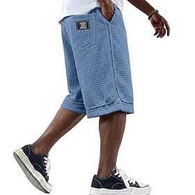 Men's Shorts Casual Shorts Corduroy Shorts Pocket Elastic Waist Plain Checkered Comfort Breathable Knee Length Casual Outdoor Beach Vacation Fashion Khaki Whit