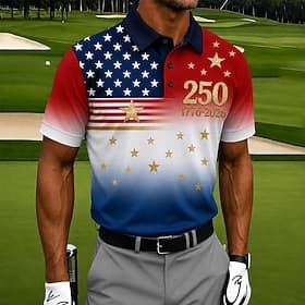 4 juli 2026 250e Voor heren Amerikaanse Amerikaanse vlag Golf Sport Poloshirts Korte mouw Poloshirt Overhemden met kraag Casual Sportkleding 3D-afdrukken Knop thumbnail 2